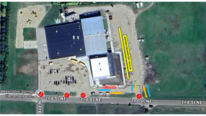 The image above illustrates how to enter and exit the elementary lot.