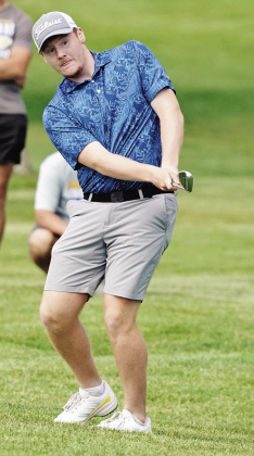 Wolsey-Wessington’s Larz Tvedt competes during the South Dakota Class B State Golf Tournament in Brookings. Tvedt finished eighth overall, earning a top-10 finish among 141 golfers competing at the state meet. (PHOTO COURTESY SDPB)
