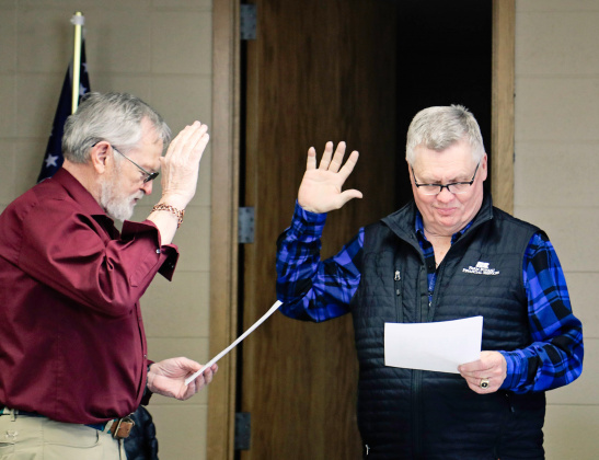 City of Wessington Springs Attorney Gary Blue swears in incumbent Brian Bergeleen for another two-year term as Mayor.