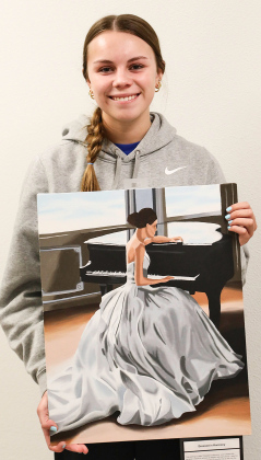 Ashlyn Weber with her 2nd place winner in the Oil and Acrylic Painting category, “Dressed in Harmony.”