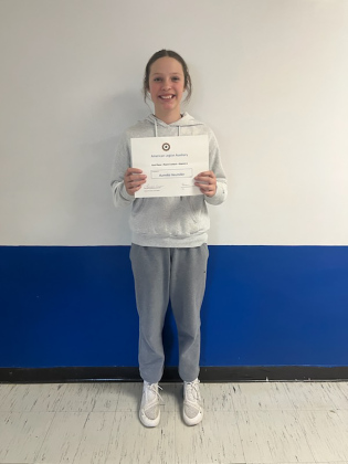 Aunnika Heumiller’s poem was selected at the district level to advance to the state level. She is shown holding her first place District 6 certificate. PHOTO COURTESY WSES