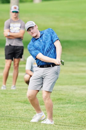 Wolsey-Wessington’s Larz Tvedt competes during the South Dakota Class B State Golf Tournament in Brookings. Tvedt finished eighth overall, earning a top-10 finish among 141 golfers competing at the state meet. (PHOTO COURTESY SDPB)