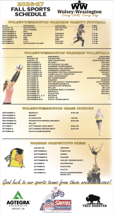 Wolsey-Wessington Fall Sports Schedule Courtesy Area Businesses 