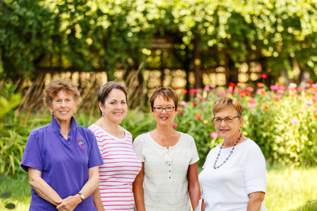 In a 2016 True Dakotan file photo, Shakespeare Garden Society board members, from left, Kathy Dean, Susan Dean Arnott, Linda Boschee and Brenda Deines are pictured at the garden. Dean is being honored during Sunday’s Garden Party as she retires after decades of service to Shakespeare Garden.