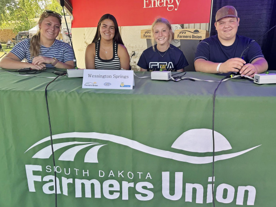 Wessington Springs FFA members competed in the 2026 South Dakota Farmers Union Farm Safety Quiz Bowl Championships held September 5, during the South Dakota State Fair. Team members are (left to right): Ella Fagerhaug, Remie Roduner, Lily Roesler and Wyatt Arhart. (PHOTO COURTESY SDFU)