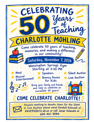Celebration to honor Charlotte Mohling’s 50-plus years at Wessington Springs Schools