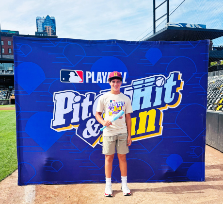 Jax Thomas, 11, of Sioux Falls competes at the MLB Pitch, Hit &amp; Run regional competition in Minneapolis. The grandson of Tom and Linda Grohs of Wessington Springs qualified for the national finals Sunday, Oct. 25, in Milwaukee during World Series weekend. (COURTESY PHOTO)
