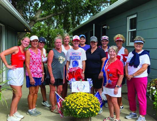 THE CUP IS BACK. Springs Country Club golfers reclaimed the Solheim Cup with an 8-4 victory Sept. 11 in Wessington Springs. Pictured are, from left, Cheyenne Burg, Kim Burg, Teresa Fonder, Millie Christensen, Marissa Schelske, Regina Teveldal, Barb Hine, Erin Yost, Gloria Vavra, Patsy Sorben, Kimberly Ahrenstorff and Joyce Krueger. (COURTESY PHOTO)
