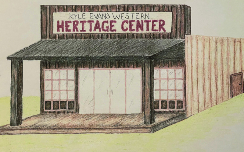 An artist rendering drawn by Alicia Roesler for the project committee highlights the Old West look and feel of the proposed structure that will showcase an array of wagons and treasures representing the western way of life on the Great Plains.