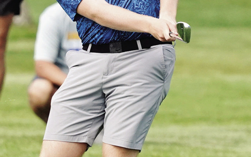 Wolsey-Wessington’s Larz Tvedt competes during the South Dakota Class B State Golf Tournament in Brookings. Tvedt finished eighth overall, earning a top-10 finish among 141 golfers competing at the state meet. (PHOTO COURTESY SDPB)