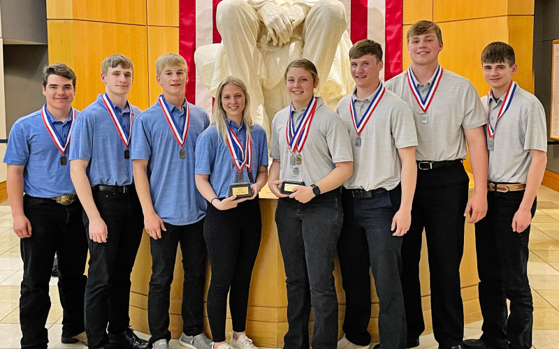 Shown left to right are members of the WSHS 4-H Homesite Team: Carter Gaikowski, Braydin LaBore, Blake Larson and Cheyenne Burg. The team placed fourth at the 2022 National Land and Range Judging Contest in Oklahoma City May 3-5. The WSHS 4-H Range Team brought home the Reserve Champion title at the national contest. The Range Team is comprised of Kirstie Munsen, Kaden Wolter, Quinten Christensen and Austin Schimke.