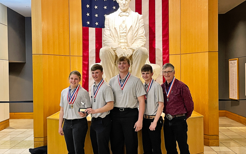 The WSHS 4-H Range Team brought home the Reserve Champion title at the national contest. The Range Team is comprised of Kirstie Munsen, Kaden Wolter, Quinten Christensen and Austin Schimke. Vo-Ag teacher and advisor Craig Shryock is shown at far right.