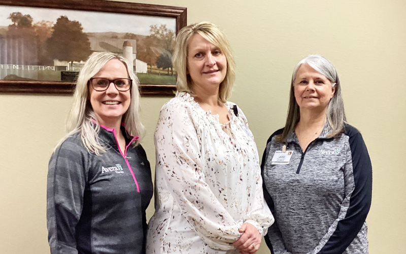 SDAHO has a new campaign and Avera Weskota Memorial Hospital (AWMH) and Weskota Manor Avera in Wessington Springs have been chosen as the Hometown Healthcare Heroes recipients. Shown above are three AWMH employees featured in the SDAHO storytelling video: Jen Jensen, Physical Therapist; Kris Brandt, Director of Patient Services; Julie Schultz