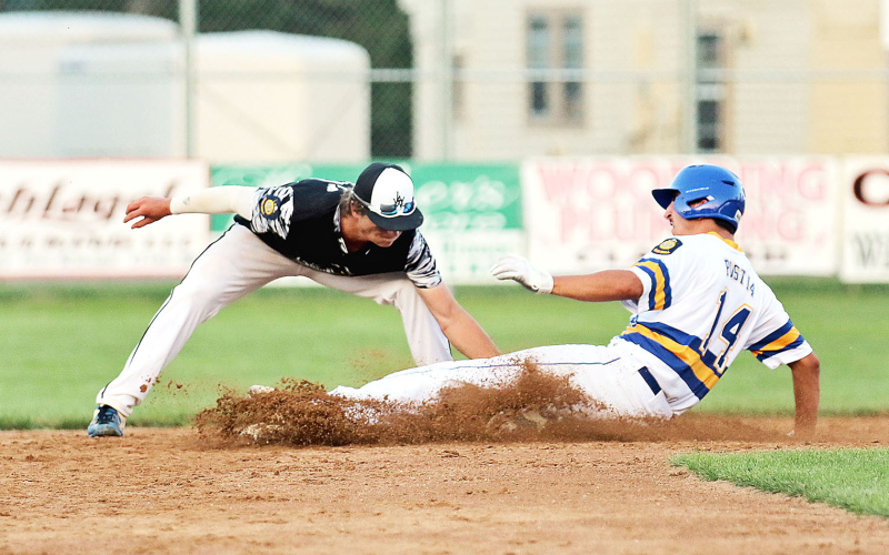 Pictured mid-slide is Mason Schelske.