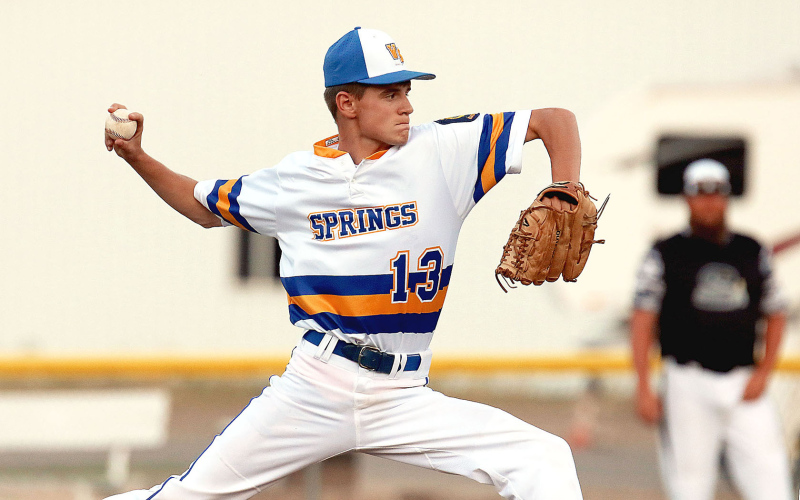 Austin Schimke hurls the ball in the Clark Rotary Legion Tournament.