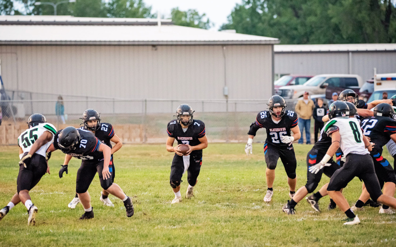 Blackhawks quarterback Holden Havlik (7) had 64 passing yards during Friday’s game vs. McCook Central / Montrose. PHOTO COURTESY J. Von Eye Images