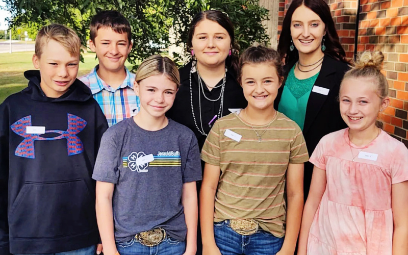 Jerauld-Buffalo County youth compete in Brookings for State 4-H Livestock and Skillathon. Shown left to right are: Hayes Christensen, Teagan Scheel, Swayzee Dunsmore, Harlee Heim, Kaycee Scheel, Carissa Scheel and Tenley Olinger.