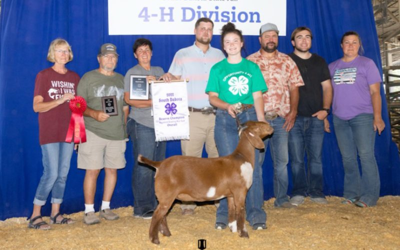 NaLea Dunsmore receives 4-H Reserve Champion Registered Breeding Doe honors.