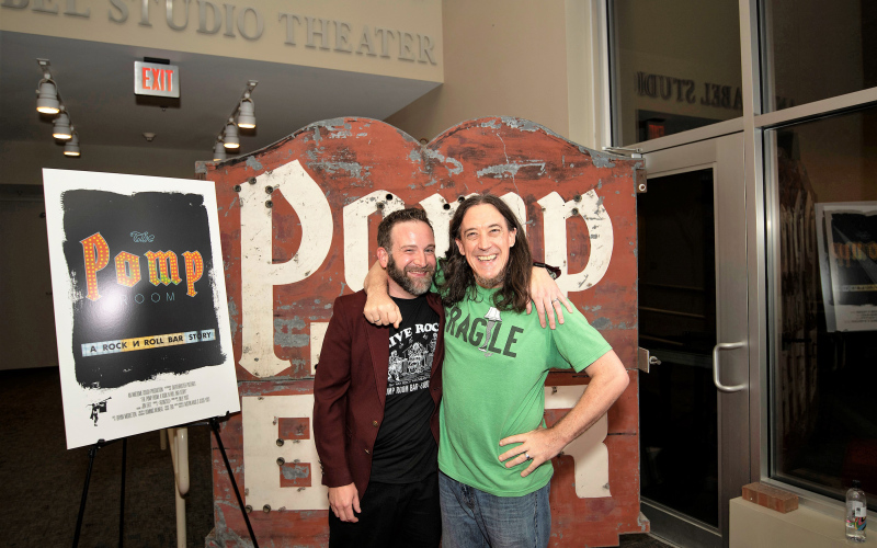 Filmmakers Austin Kaus and Jesse Yost at the movie premiere for their documentary The Pomp Room: A Rock N Roll Bar Story.