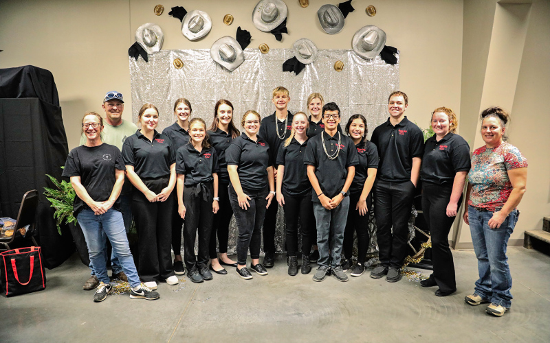 A hefty crew of volunteers made the event run seamlessly, including FCCLA students who served the meal and Sweet Grass and Prairie Lounge staff who prepare it. Shown left to right are: Kelly Keeton-Charron, Todd Meek, Zoe Fettig, Addy Orth, Kennedy Kolousek, Carissa Scheel, Taylor Braun Branden Flowers, Sydney Richardson, Avery Orth, Richard Cardona, Estrellita Cardona, Carson Hainy, Riley Roduner and Heather Larson.