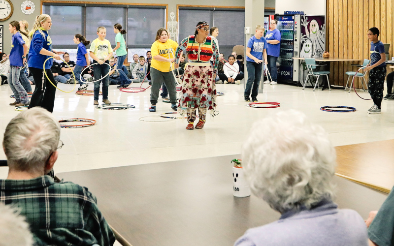 ABOVE: After working with students throughout the week, Star Chief Eagle and 5th and 6th graders performed  for Weskota Manor Avera residents Friday.