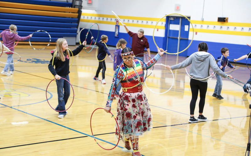 SACOTA Artist in Residence Star Chief Eagle guided  WSES students through an interactive Native American Hoop Dancing performance last week in the gymnasium.