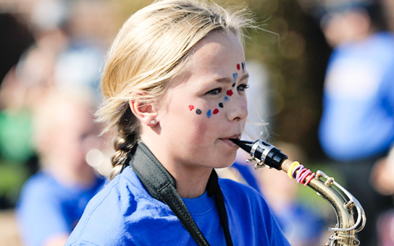 Londyn Mikkelson marches with the 5th/6th grade band in Friday’s parade.