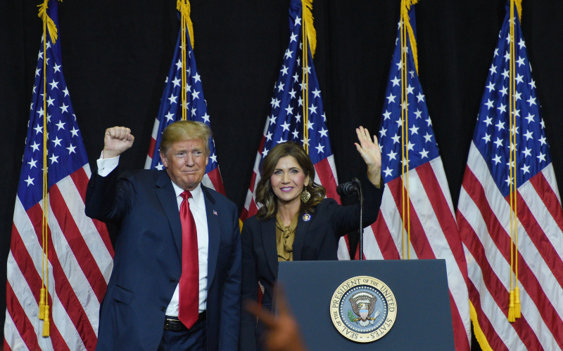 While running for governor, Kristi Noem was joined by then-President Donald Trump for a Sioux Falls fundraising event in 2018. PHOTO: COURTESY SIOUX FALLS ARGUS LEADER