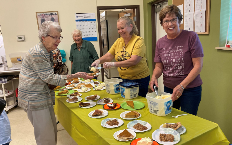 Senior/Community Center volunteers served a variety of pies and ice cream after the Homecoming parade. Shown left to right, Elaine Roetman, Judy Winegar, Rosie Jensen, and Ann Olson. DELIA ATKINSON / TRUE DAKOTAN.
