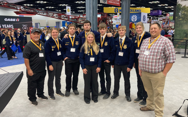 Seven members of the Wessington Springs High School FFA Chapter went to Indianapolis, Indiana last week for the annual National FFA contest from October 25 through October 28. The members included Austin Schimke, Cayden Radcliff, Carson Hainy, Braydin LaBore, Kirstie Munsen, Raylee Fagerhaug, Avery Orth and their adviser Brady Duxbury.