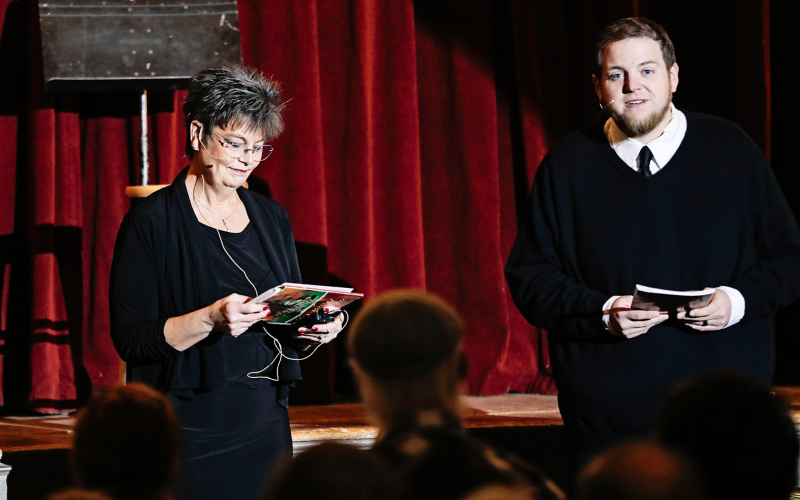Choir director Jan Krohmer and narrator Zach Kingery opened the performances.