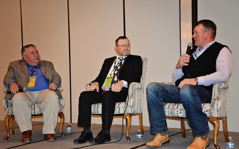 PHOTO COURTESY SDFU There is opportunity for growth in direct marketing beef from producers to consumers, this was the focus of a panel discussion held Dec. 16 during the South Dakota Farmers Union (SDFU) State Convention in Huron. Panelists include Scott Blubaugh (left), Oklahoma rancher and President of American Farmers &amp; Ranchers, a state Farmers Union organization; Wessington Springs, South Dakota cattle producer Scott Kolousek (far right). The panel was moderated by South Dakota Farmers Union President