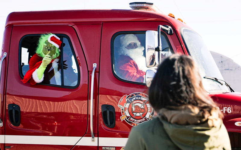 Santa and friends -- who also happen to be volunteer firemen -- arrived to the senior enter via fire truck, sirens blazing.