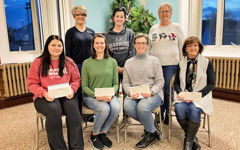 Back row left to right are WSACF Board members Kari Fagerhaug, Bethany Schimke and Laura Kieser. Recipients left to right, front row are Harlee Heim (senior project and 4-H), Jessica Kingery (Imagination Library), Gwyneth Dean-Witte Fastnacht (Winter Park) and Becky Thompson (Springs Country Club). CAM FAGERHAUG / TRUE DAKOTAN