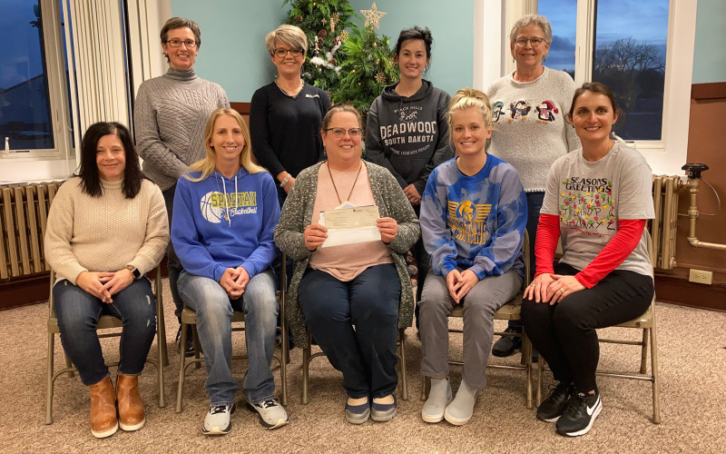 Back row left to right are WSACF Board members Gwyneth Dean-Witte Fastnacht, Kari Fagerhaug, Bethany Schimke and Laura Kieser. Pictured in the front row are members of the Teacher Association Lisa Bergeleen, Alicia Roesler, Lorie Thomas, Dacia Mitchell, Becky Krueger. CAM FAGERHAUG / TRUE DAKOTAN