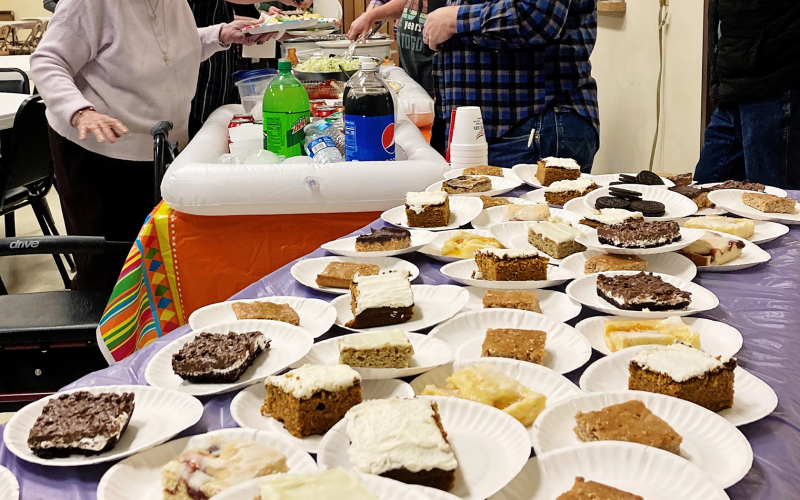 The bingo crowd stayed at the Senior/Community Center post bingo, to enjoy a free-will taco bar meal served by volunteers.
