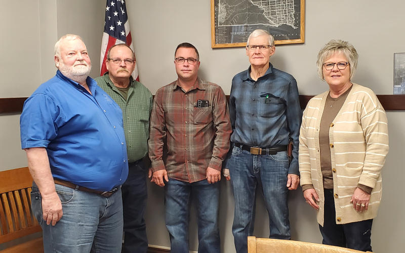 JERAULD COUNTY COMMISSIONERS LEFT TO RIGHT: Fred Krohmer, Walt Hein, Shane Mentzer, Charlie Bergeleen, DeVonne Losing. PHOTO COURTESY SHANNON FAGERHAUG
