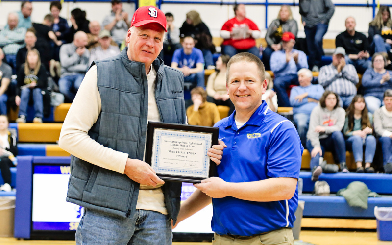 Hall-of-famer Dean Christensen, WSHS Class of 1974, was on hand to receive his induction. He is shown with WSHS Athletic Director Jason Kolousek.