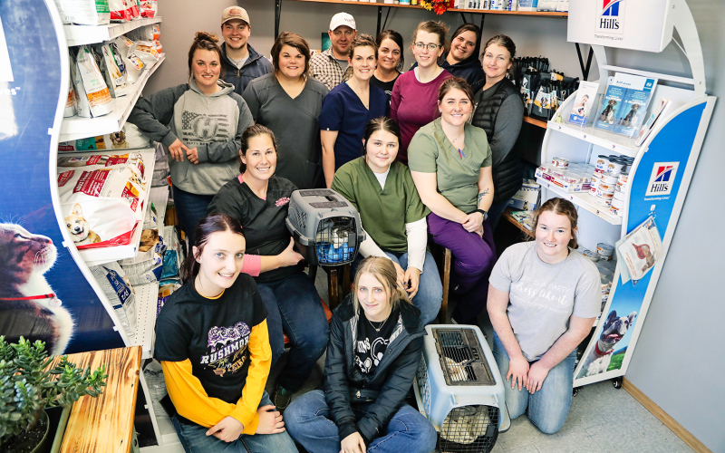 It was”all hands on deck” during WSHS student Harlee Heim’s cat spay/neuter clinic she organized as part of her senior project. Held at Prairie View Veterinary Clinic in Wessington Springs with surgeries and procedures performed by veterinary staff, the project’ spayed/neutered 50 feral and/or companion animal cats. Shown in the back row, left to right are: Vet Tech Rachael Martinmass, Vet Assistant Gavin Machtemes, Dr. Hailey Ehlers, Chris Heim, Dr. Casey Duxbury, Meggin Heim, Dr. Katie Hunsucker-Brown, Sh