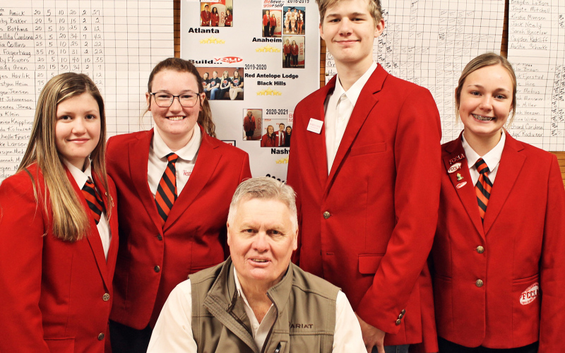 FCCLA members Mercedes Jones, Riley Roduner, Branden Flowers and Haeleigh Mulder join City of Wessington Springs Mayor Brian Bergeleen as he signed a proclamation recognizing February 13-17 as Family Career and Community Leaders (FCCLA) Week in Wessington Springs.