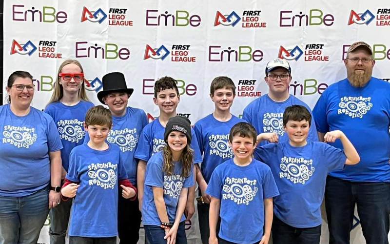 BACK ROW: Coach Katie Jackson, Zachary Kruse, Will Jackson, Keaton Hasty, Kohen Mebius, Holden Jackson, Paul Jackson. FRONT ROW: Syrus Kingery, Jaleen Reiner, Ethan Heumiller, Chase Wenzel.