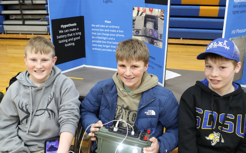 Second place in Physical Science and Engineering, Ryder Roduner, Rylan Fagerhaug, Hayes Christensen - “Ammo Electrical Box.”