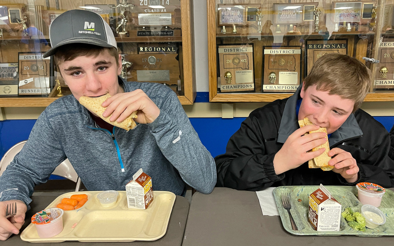 WSHS students Colby Flowers and Max Klein enjoyed locally-produced beef pizza last week.