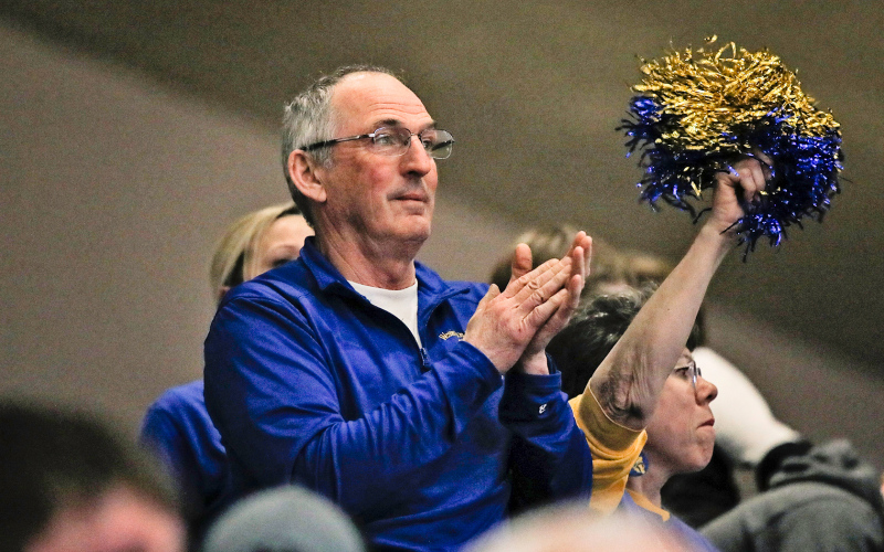 A swath of blue and gold filled the Corn Palace, as can be seen by Spartans fans Gerald and Julie Kraft.