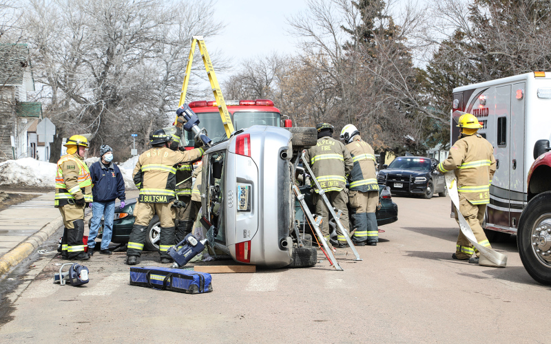 First responders used the Jaws of Life to extricate student actors inside the vehicles and deliver medical treatment.
