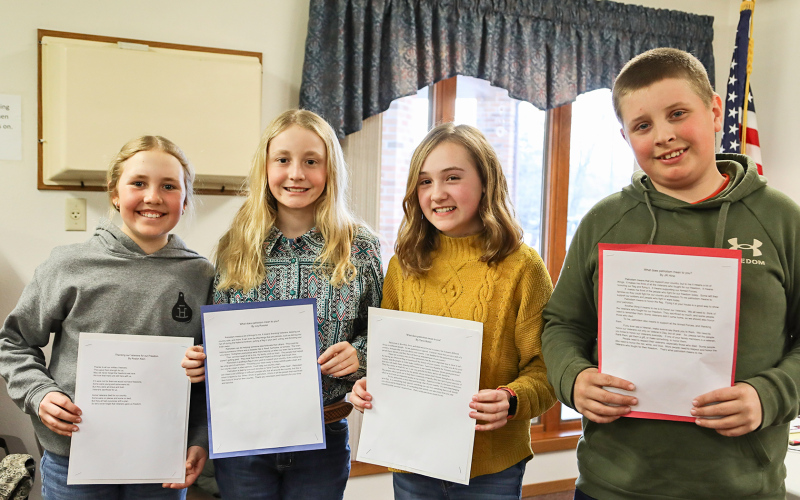 Shown left to right are: Roslyn Klein (Poetry, 2nd place), Lily Roesler (Essay, 3rd place), Taryn Bartel (Essay 2nd place) and JR Hine (Essay, 1st place). Not pictured: Eiza Ciciliano Chivalan (Poetry, 1st place) and Katie Hernandez (Poetry, 3rd place).
