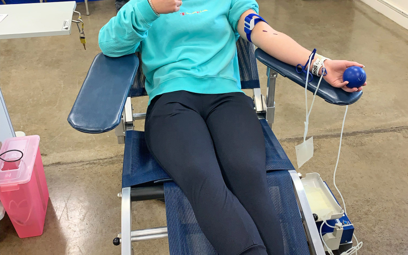 WSHS students Caroline Witte and Alyssa Grohs were among the high school students who donated during Roduner’s blood drive.