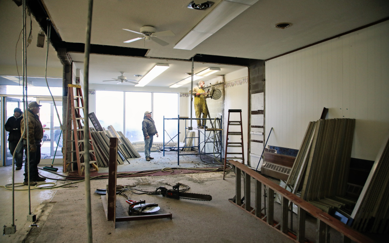 Doug's Concrete Cutting was brought in to do the main wall cuts before taking the three walls down by hand.