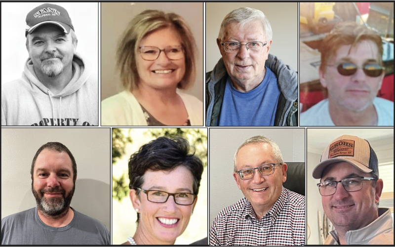 Candidates for Alpena Town Board, City of Wessington Springs City Council and Wessington Springs School District Board of Education are shown above, top row, left to right: Terry Nedved, Vicki Harmdierks, Gordon Knittle, Mark Rosdail. Lower row, left to right: Dustin Weber, Gwyneth Dean-Witte (Fastnacht), Jeff Kelsey, Todd Grohs.