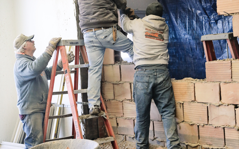 Clay tile was the final part of the wall that was removed.